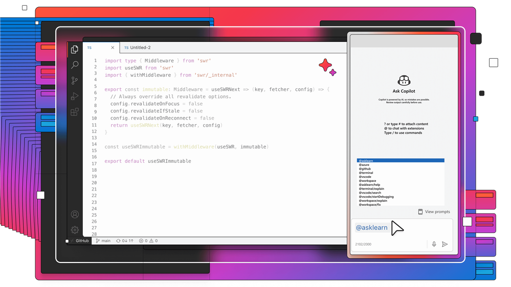 An image picturing Ask Learn in Visual Studio Code